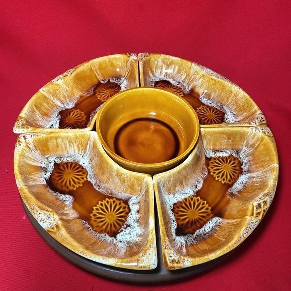 VTG Wade California Serving Set Lazy Susan Server Caramel Appetizer Dishes 6 Pie - Picture 1 of 11